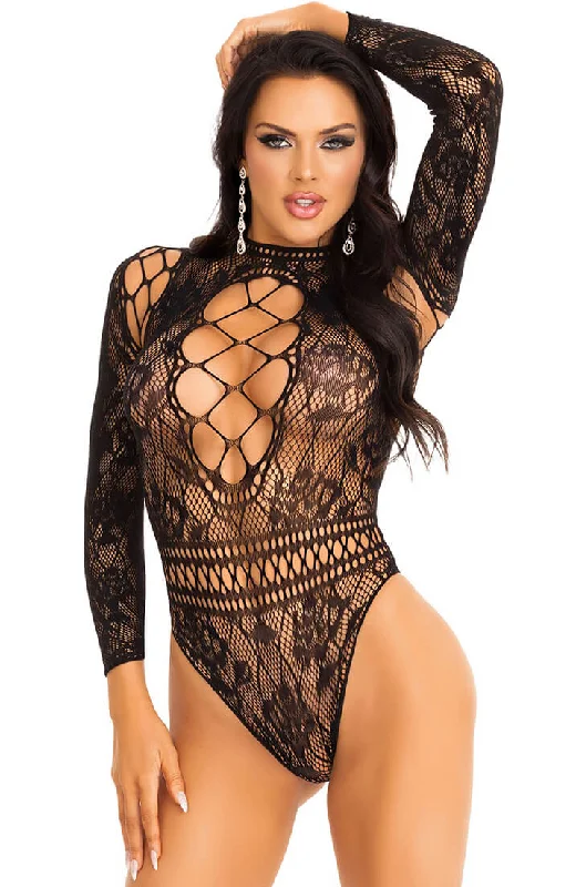 Huge Discounts High neck dual net lingerie bodysuit - Tempt & Tease