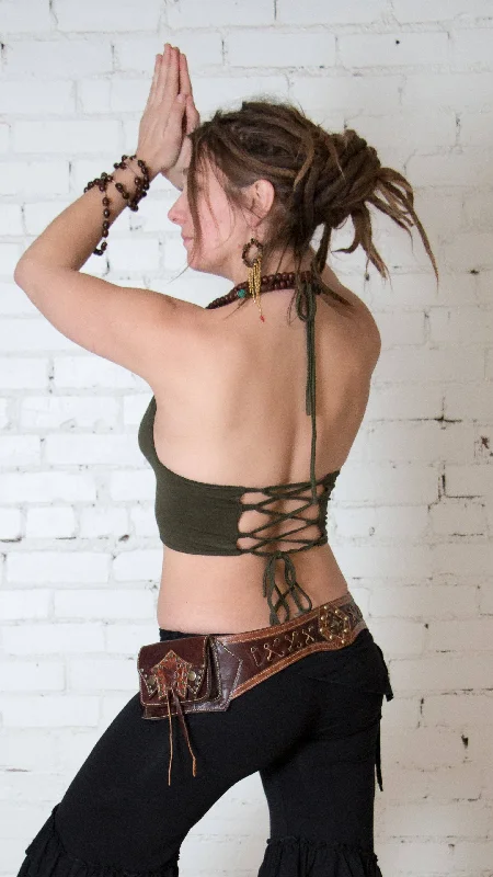 Unwind with Weekend Discounts Lace Up Back Halter Bra