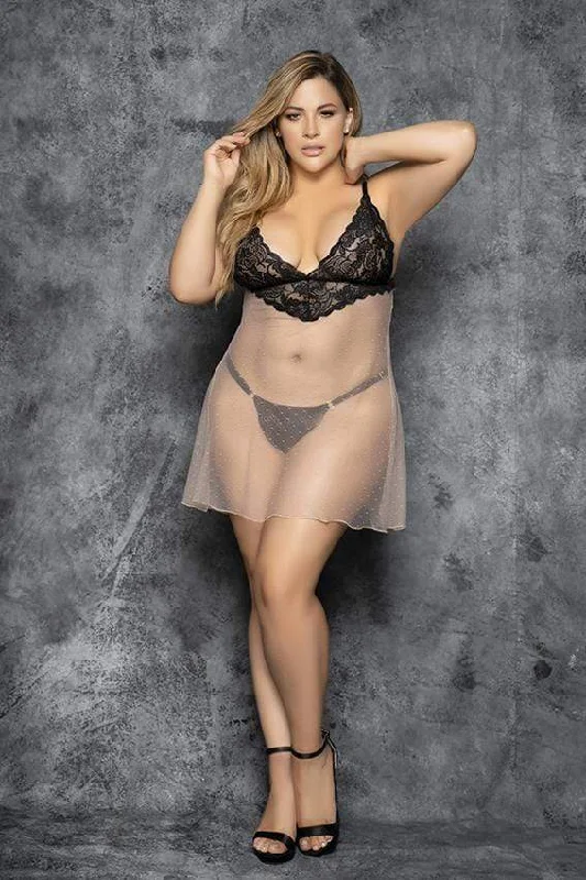 Early Access Nude & Black Curvy Babydoll & Matching Thong