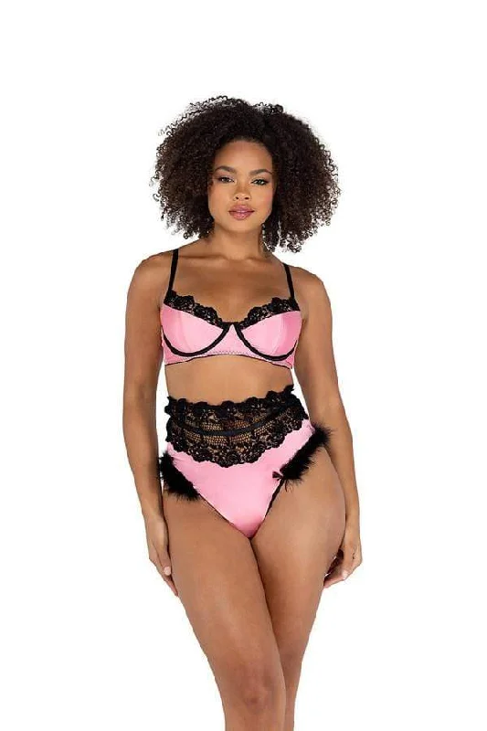 Make Your Weekend Count with Savings Pink Satin Embroidered Underwire & High Waisted Shorts Bralette Set Make Your Weekend Count with Savings Pink Satin Embroidered Underwire & High Waisted Shorts Bralette Set
