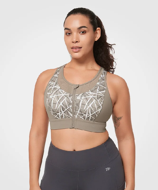 Price Cut Power Print Zip Mesh Padded Running Bra | Women's High Support Sports Bra