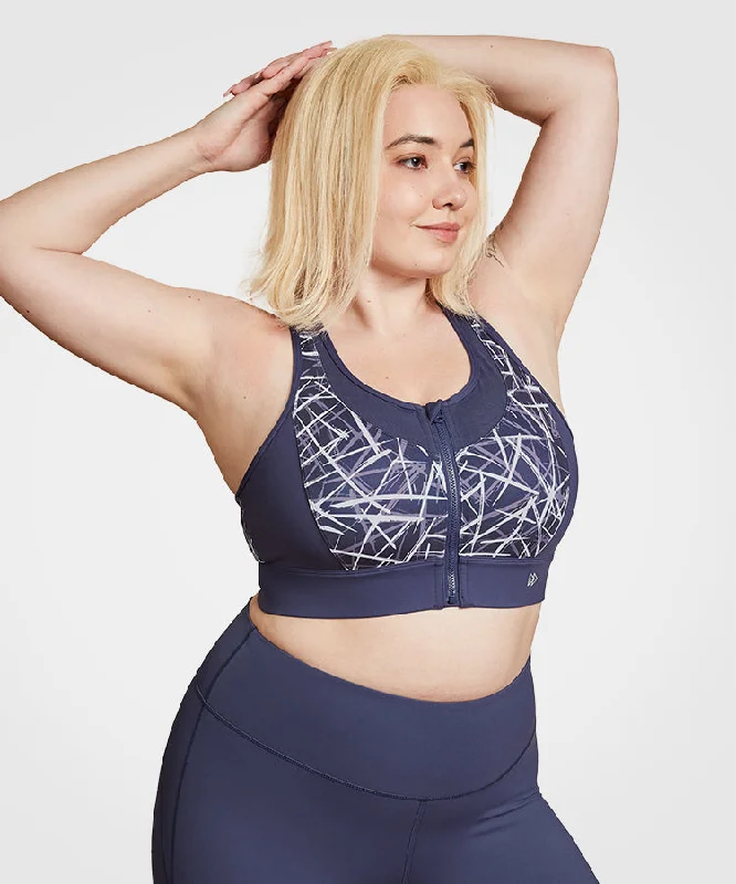Midnight Madness Power Print Zip Mesh Padded Running Bra | Women's High Support Sports Bra Midnight Madness Power Print Zip Mesh Padded Running Bra | Women's High Support Sports Bra