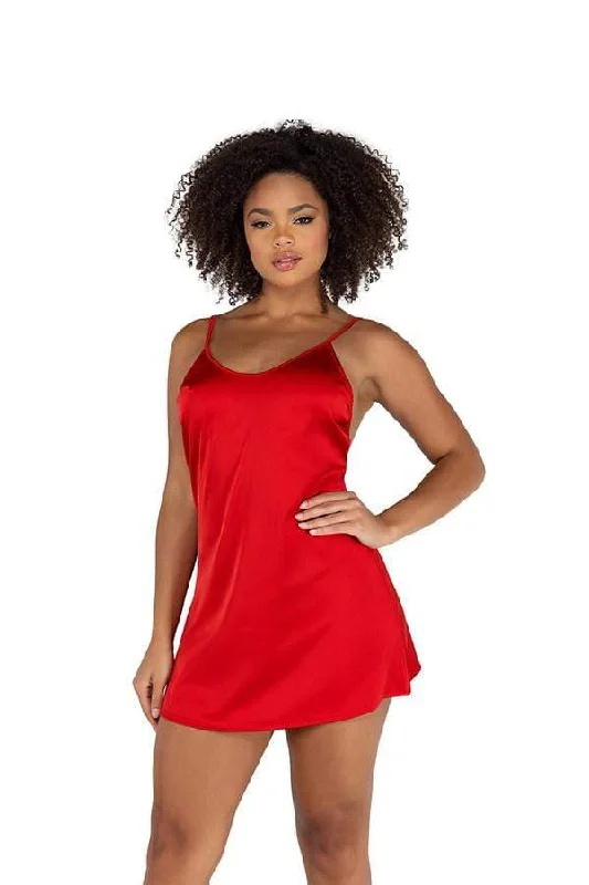 Online Specials Red Soft Satin Chemise (Black & White also Available)