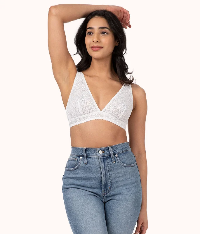 Factory Direct Sale The Crochet Lace Plunge Bralette: Fresh White