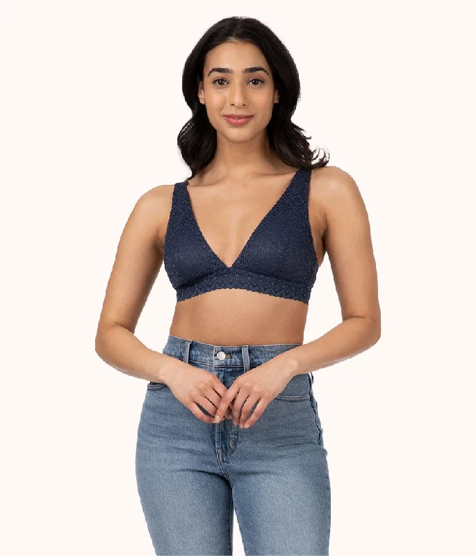 Loyalty Reward The Crochet Lace Plunge Bralette: Navy