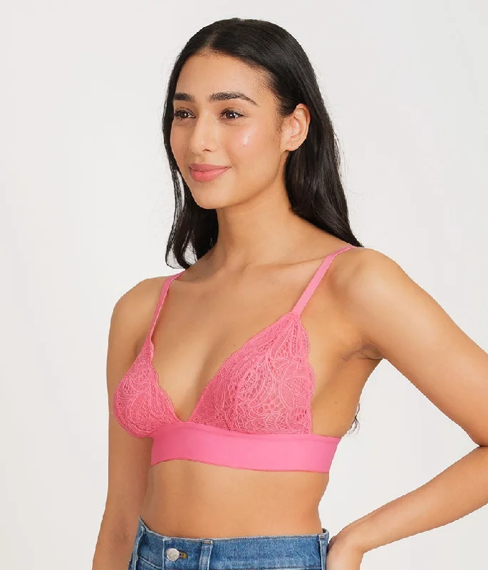 Stock Clearance The Long-Lined Lace Bralette: Pink Hibiscus
