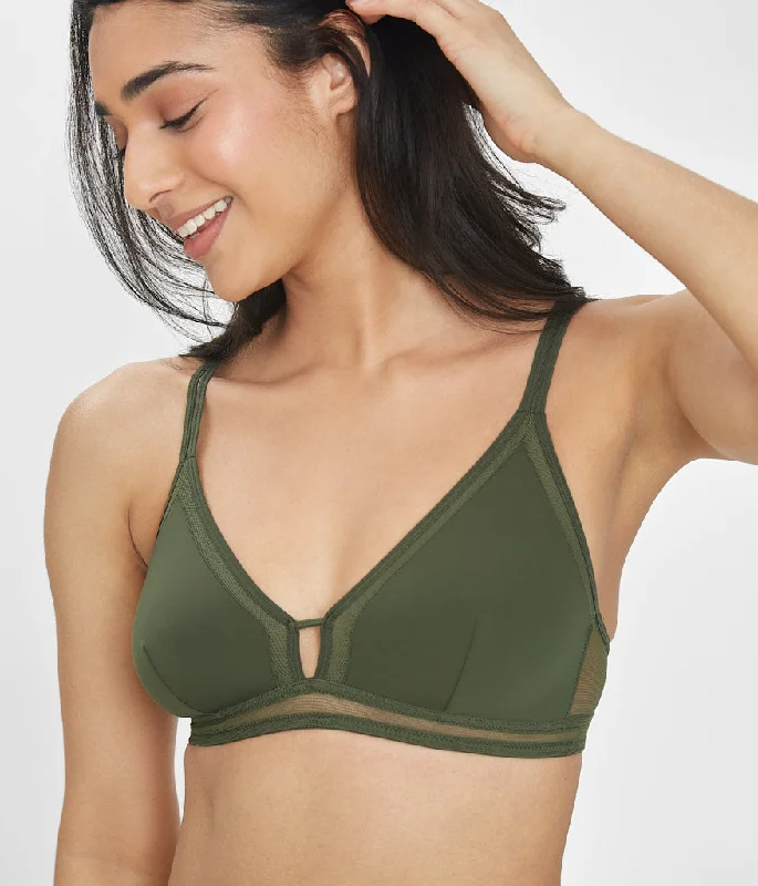 Unmissable Offer The Mesh Trim Bralette: Rich Olive