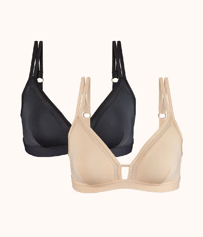 Special Discount The Mesh Trim Padded Bralette Bundle: Toasted Almond/Jet Black