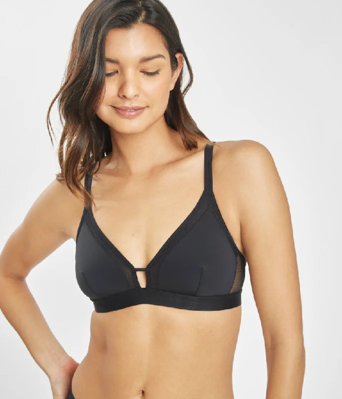 Overstock Clearance The Mesh Trim Padded Bralette: Jet Black