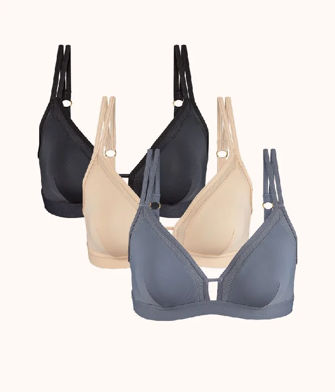 Weekend Offers That Dazzle The Mesh Trim Padded Bralette Trio: Toasted Almond/Jet Black/Smoke
