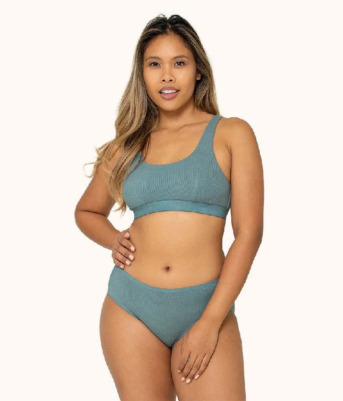 Take Advantage The Ribbed Scoop Back Bralette: Harbor Green