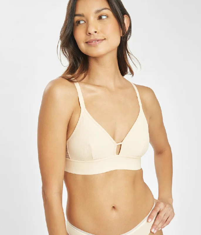 Savings Galore The Stripe Mesh Bralette: Toasted Almond